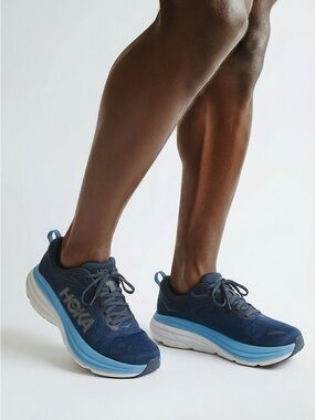 Hoka Men's Navy and Light Blue Performance Running Shoes